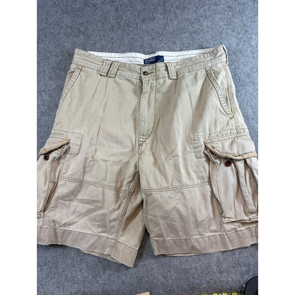 VINTAGE Y2K Polo Ralph Lauren Cargo Shorts Mens Tan Utility Workwear Size 35